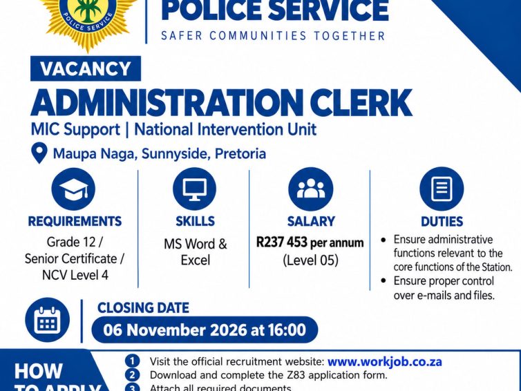 SAPS Administration Clerk Vacancies 2026